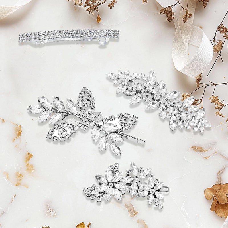 CYUXING 4Pcs Silver Rhinestone Hair Accessories, Wedding Hair Accessories for Women Shiny Clips for Bride, Wedding Crystal Hairpin Decorations Supplies for Graduation Ceremonies - Image 3